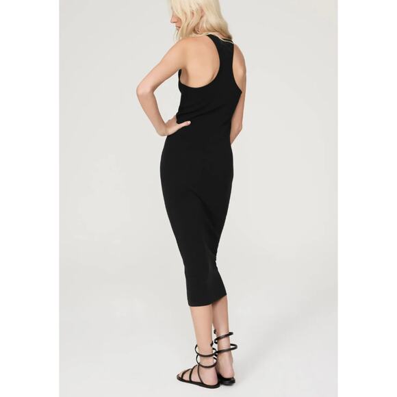 A.L.C. Black Ribbed Knit Midi Tank Dress MEDIUM Bodycon Racerback Designer $285 - Picture 2 of 9